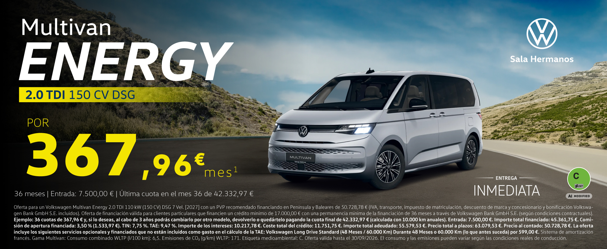 Volkswagen Multivan Energy 150 CV DSG por 367,96 €/mes